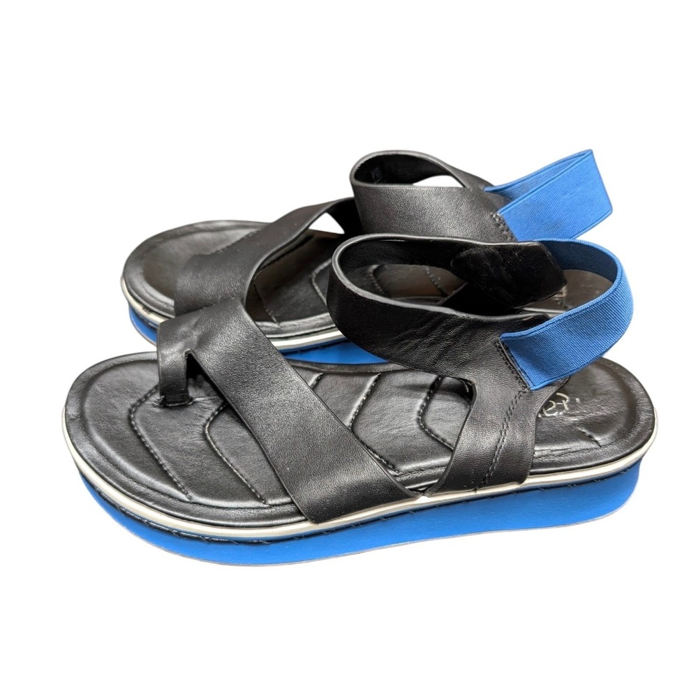 Franco Sarto Elliot Black Blue Leather Toe Loop Platform Sandals Womens 7.5M